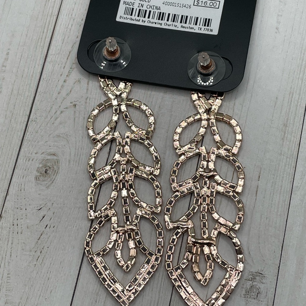 NWT RSVP Ornate Rose Goldtone/Crystal Large Drop Earrings - Picture 7 of 8